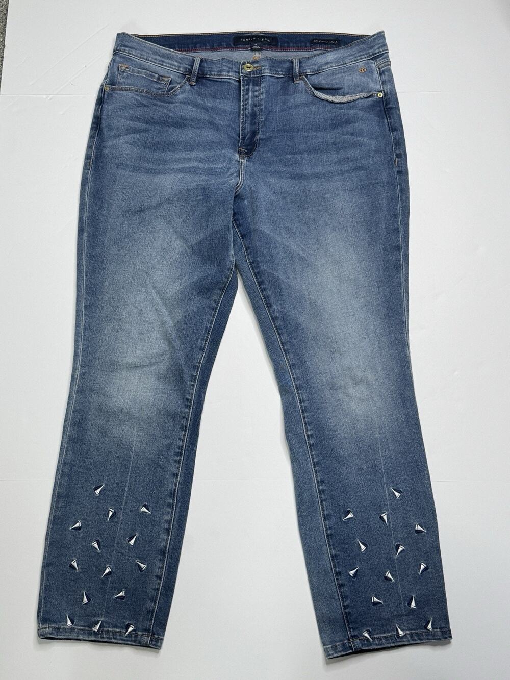 Tommy Hilfiger Greenwich Ankle Jeans Womens 14 Blue Sailboat Embroidered